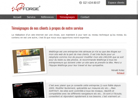 Affichage pour ordinateur de bureau du site WebForge